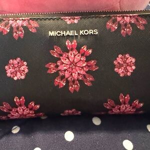 Michael Kors Black and Pink Floral large Continental wallet!!